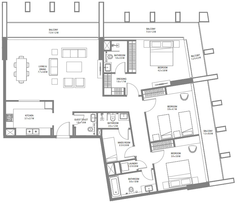 Safa 1 — планировка 3 BR Type B
