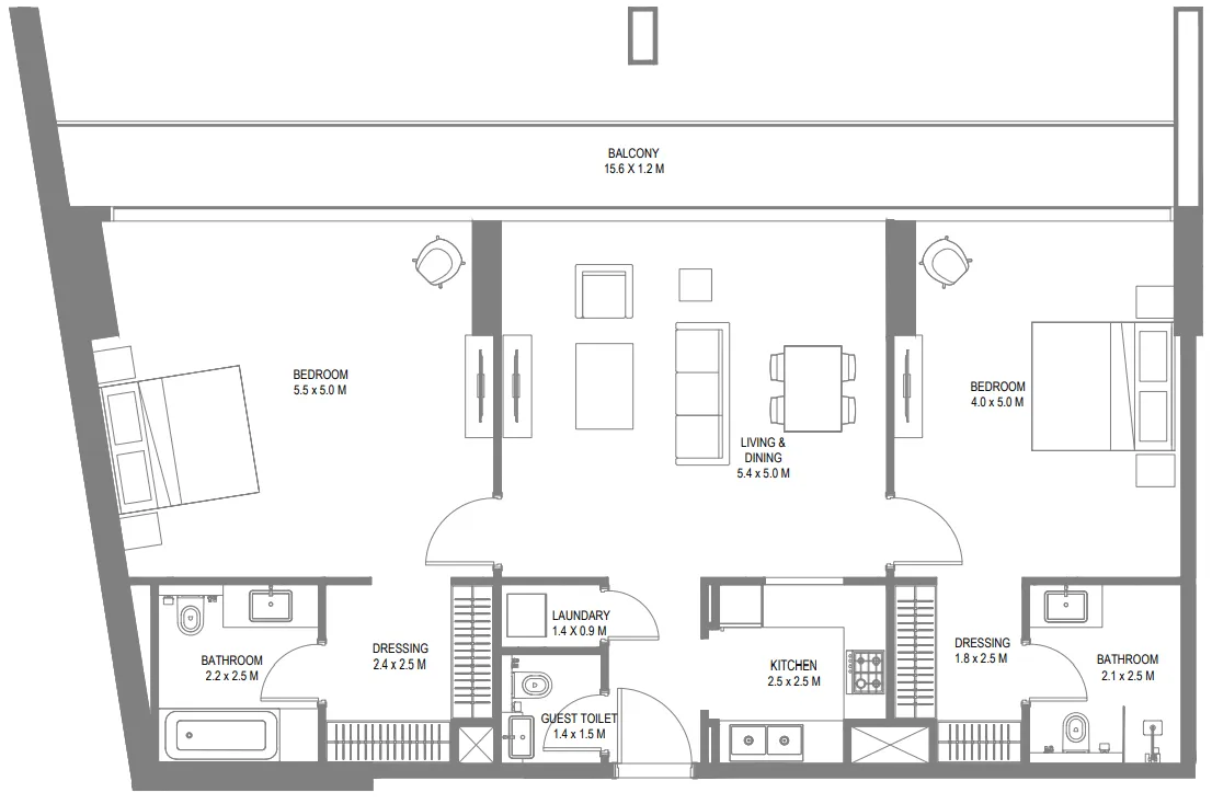 Safa 1 — планировка 2 BR Type A