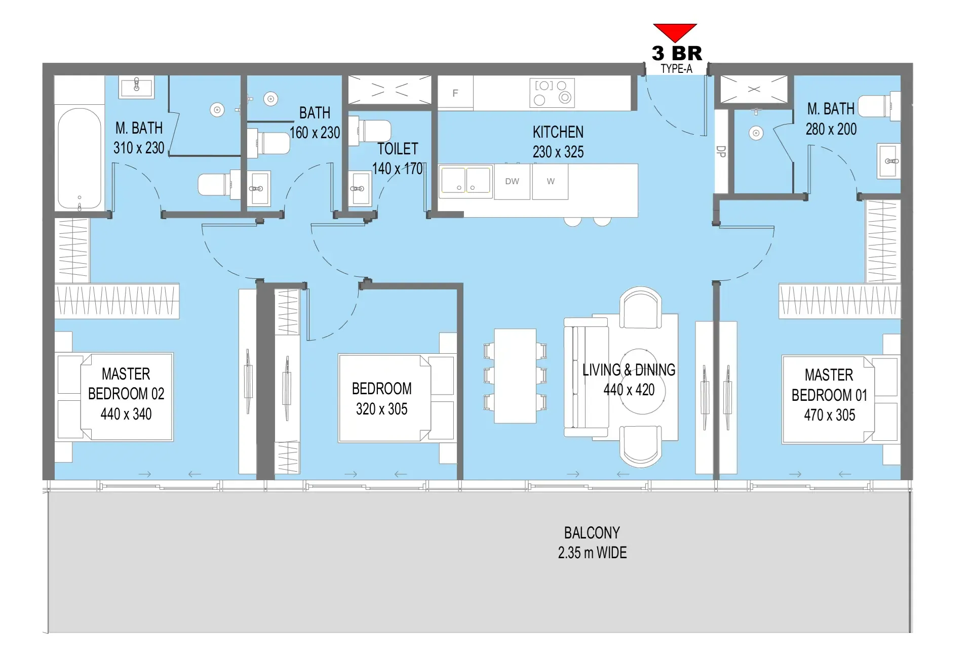 Sensi — планировка 3 BR Type A