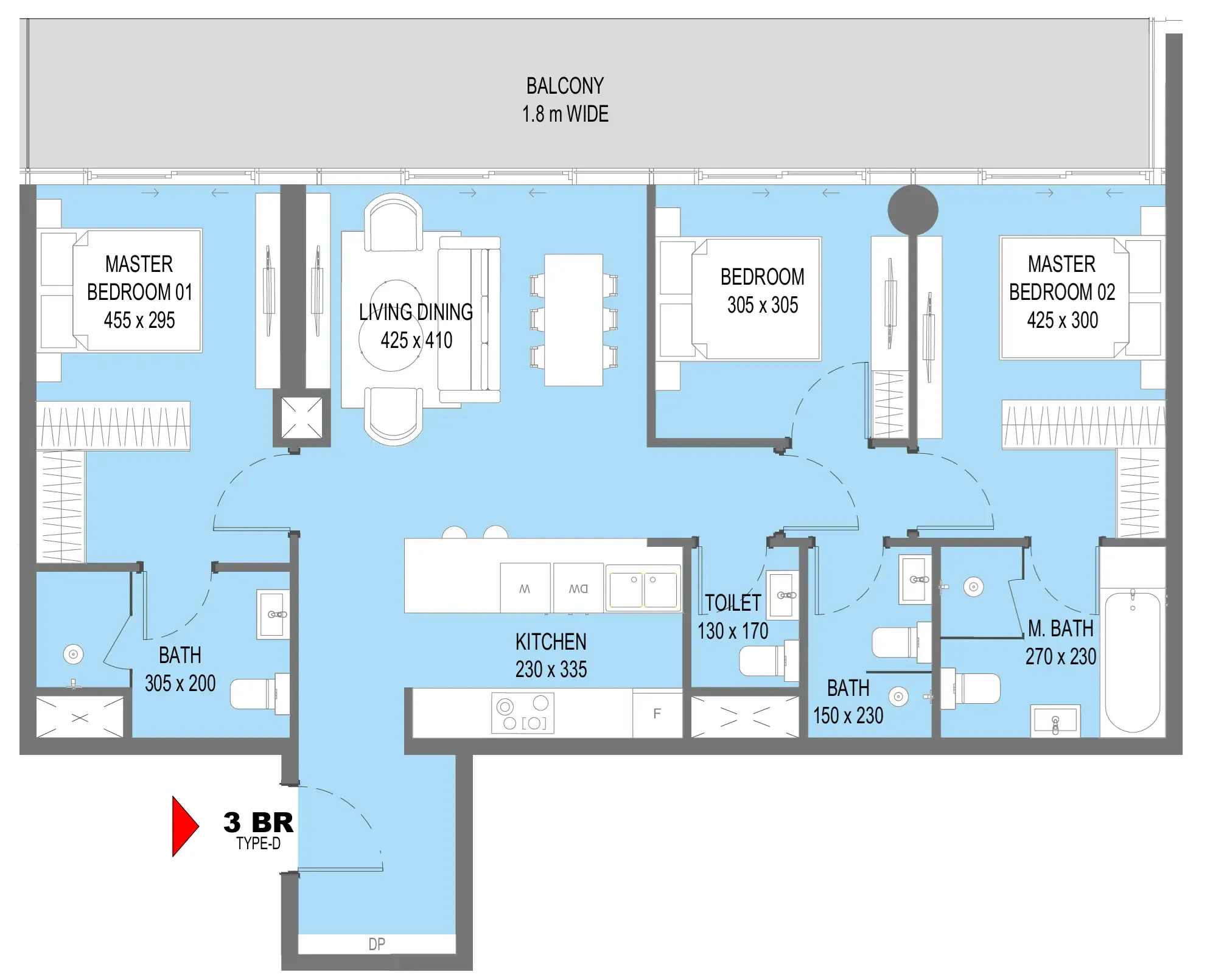 Sensi — планировка 3 BR Type D