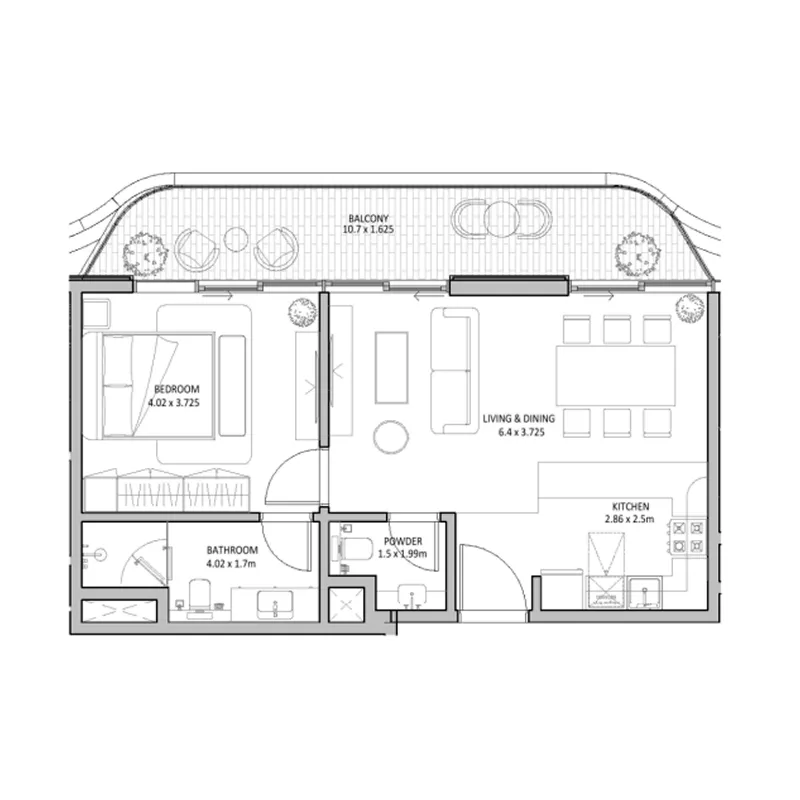 The Blue Beach Residence — планировка 1BR B(M)
