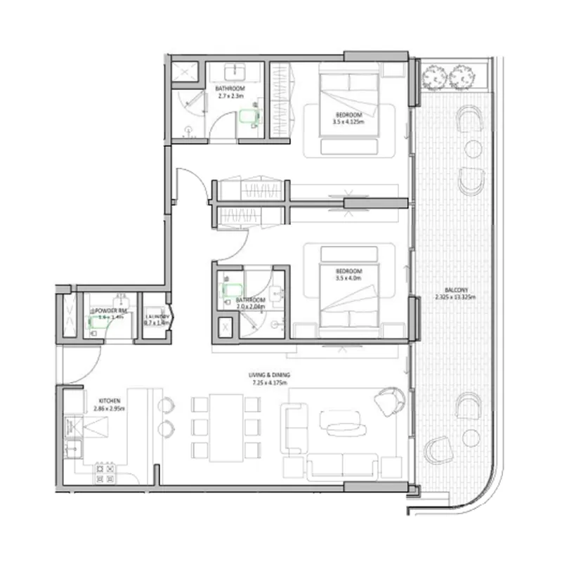 The Blue Beach Residence — планировка 2BR_TYPE B(M)