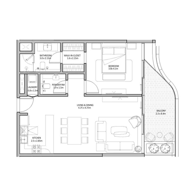 The Blue Beach Residence — планировка 1 спальня