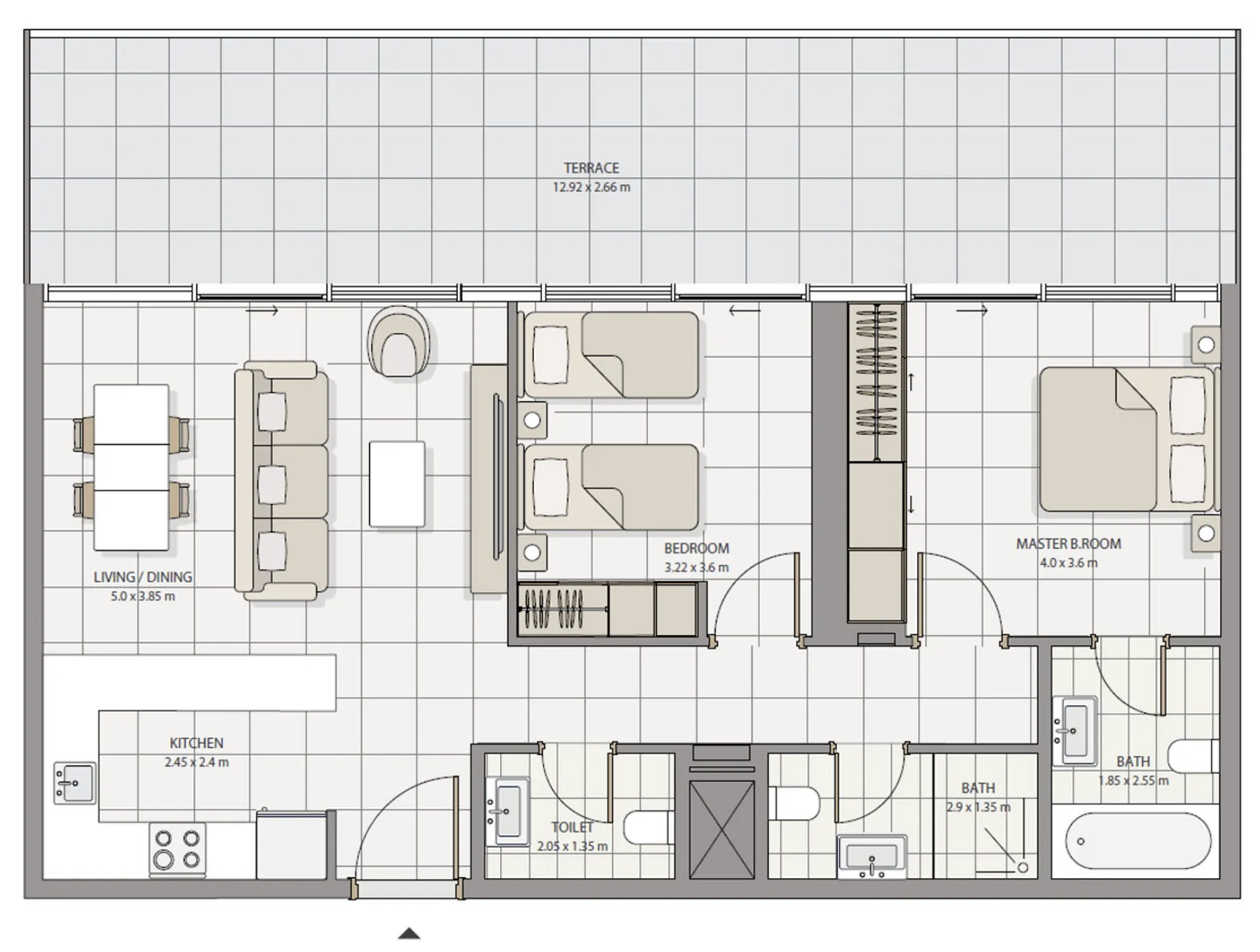 The Icon Tower — планировка 2BR Type 1