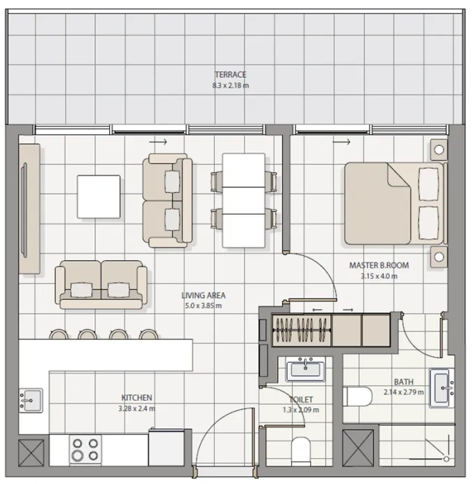 The Icon Tower — планировка 1 BR Type 1
