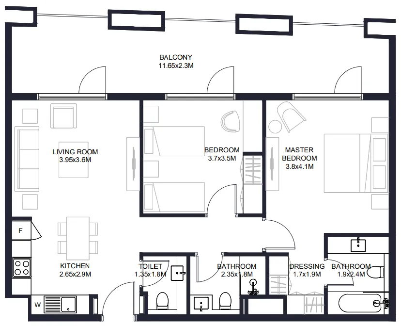 Tiraz Apartments — планировка 2 BR Type A