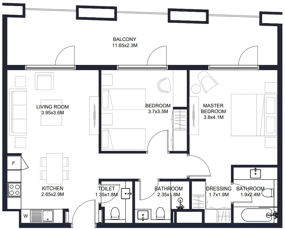 Tiraz Apartments — планировка 2 BR Type B