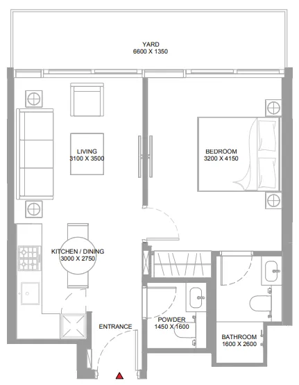 Yachtside Marina Residences — планировка 1 BR Type K