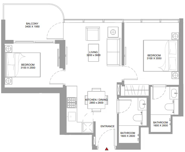 Yachtside Marina Residences — планировка 2 BR Type C