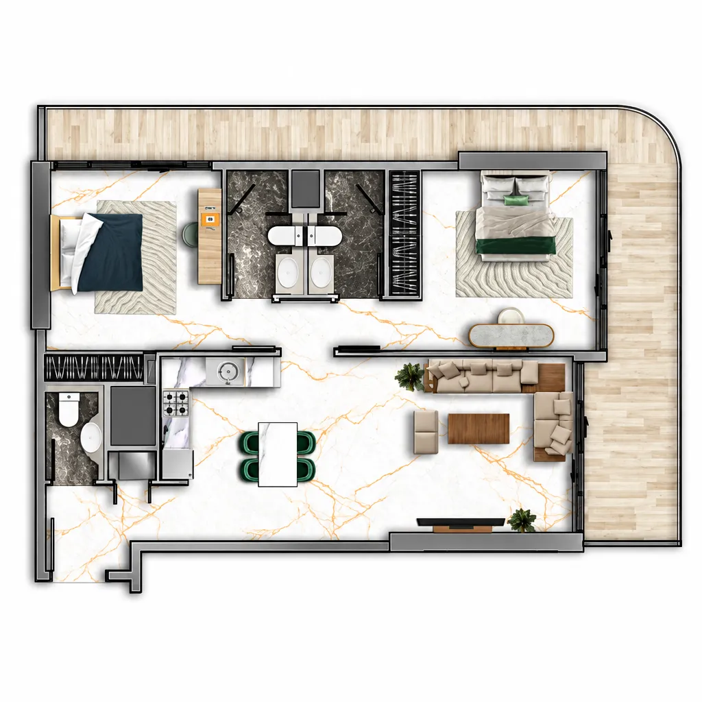 77S Tower — планировка 2BR Type A