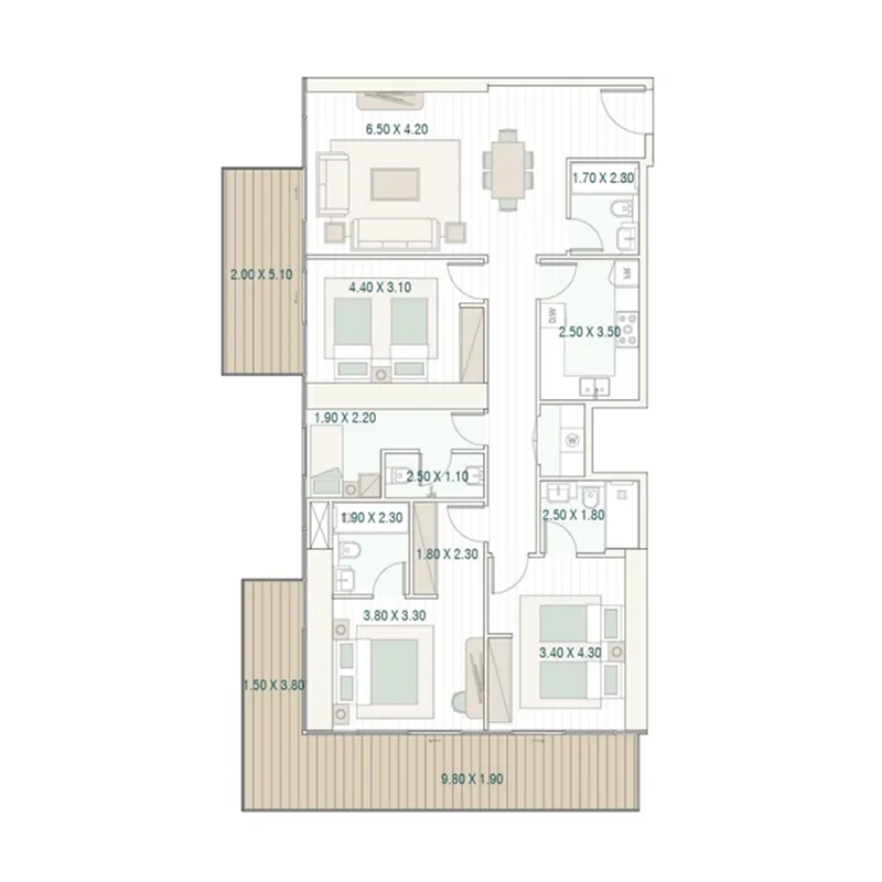 Bab Al Qasr Residence 77 — планировка 3BR Typical