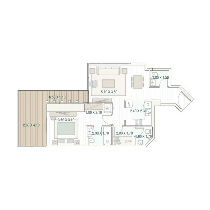 Bab Al Qasr Residence 77 — планировка 1BR Typical