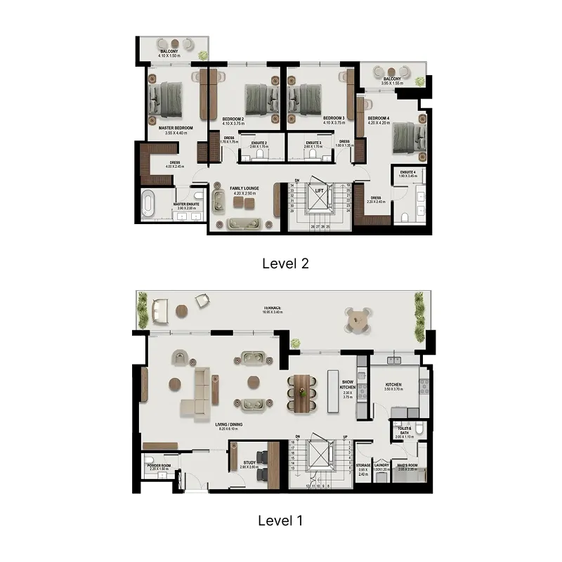 Boulevard Park at Wasl Gate — планировка 4 BR Dup