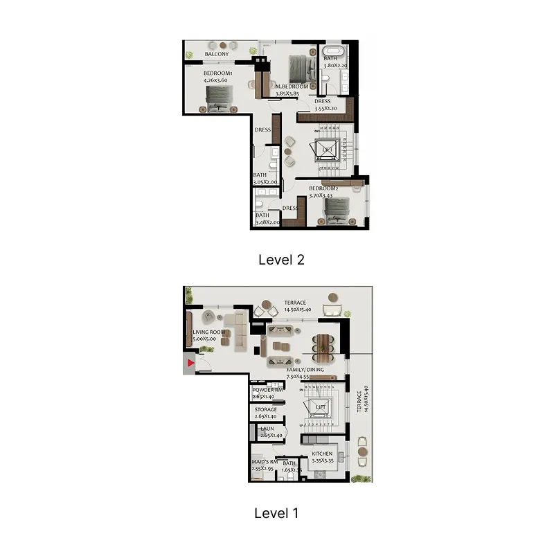 Boulevard Park at Wasl Gate — планировка 3.5 BR Dup Type 1