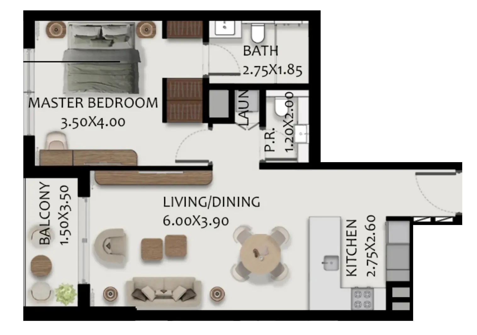 Boulevard Park at Wasl Gate — планировка 1 BR Type H