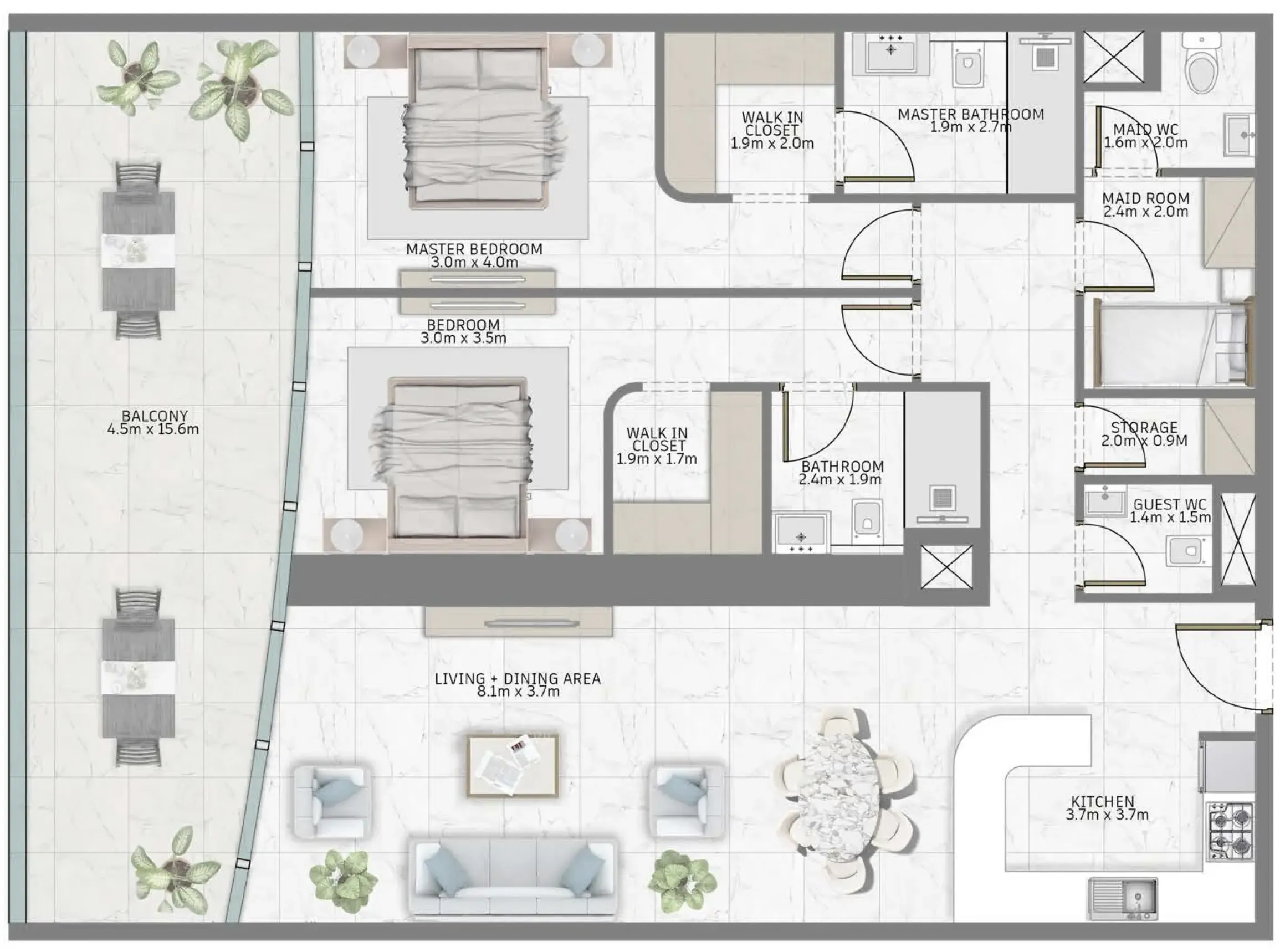 Al Habtoor Tower — планировка 2 BR Type D