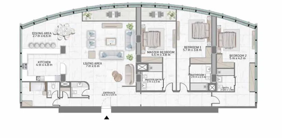 Al Habtoor Tower — планировка 3 BR Type D