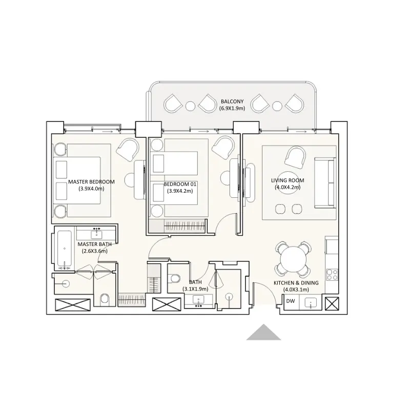 Bristol Hotel & Residences at Ramhan Island — планировка 2BR Type 1B