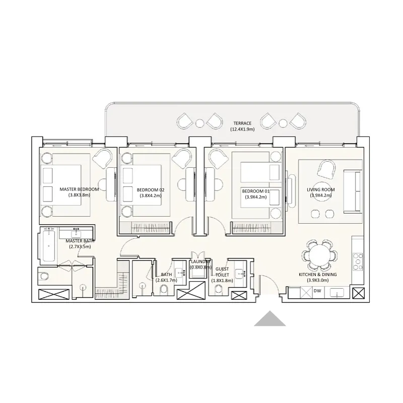 Bristol Hotel & Residences at Ramhan Island — планировка 3BR Type 2