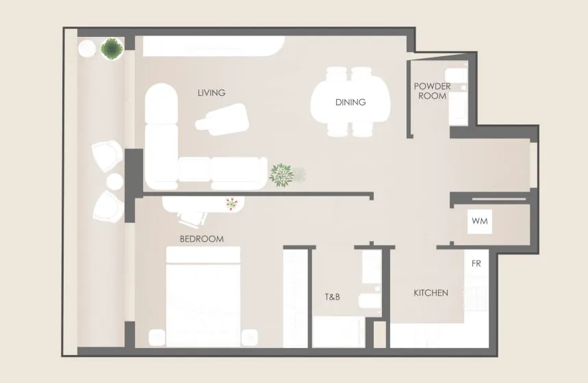Cavara Central — планировка 1 BR Type A