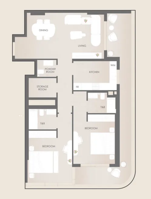 Cavara Central — планировка 2 BR Type A