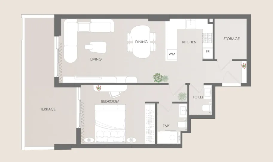 Cavara Circle — планировка 1BR Type A