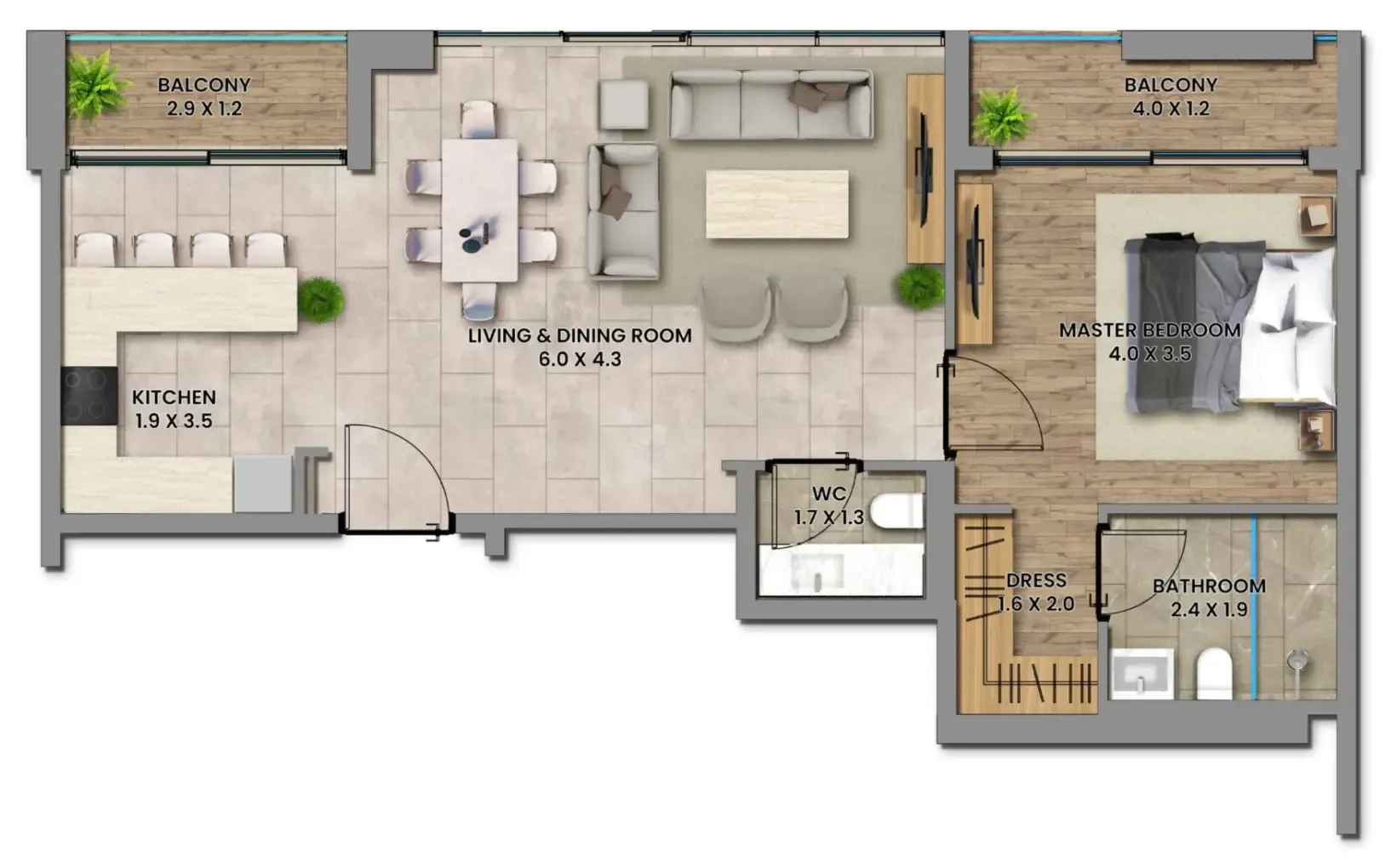 Elemental 78 — планировка 1 BR Type C