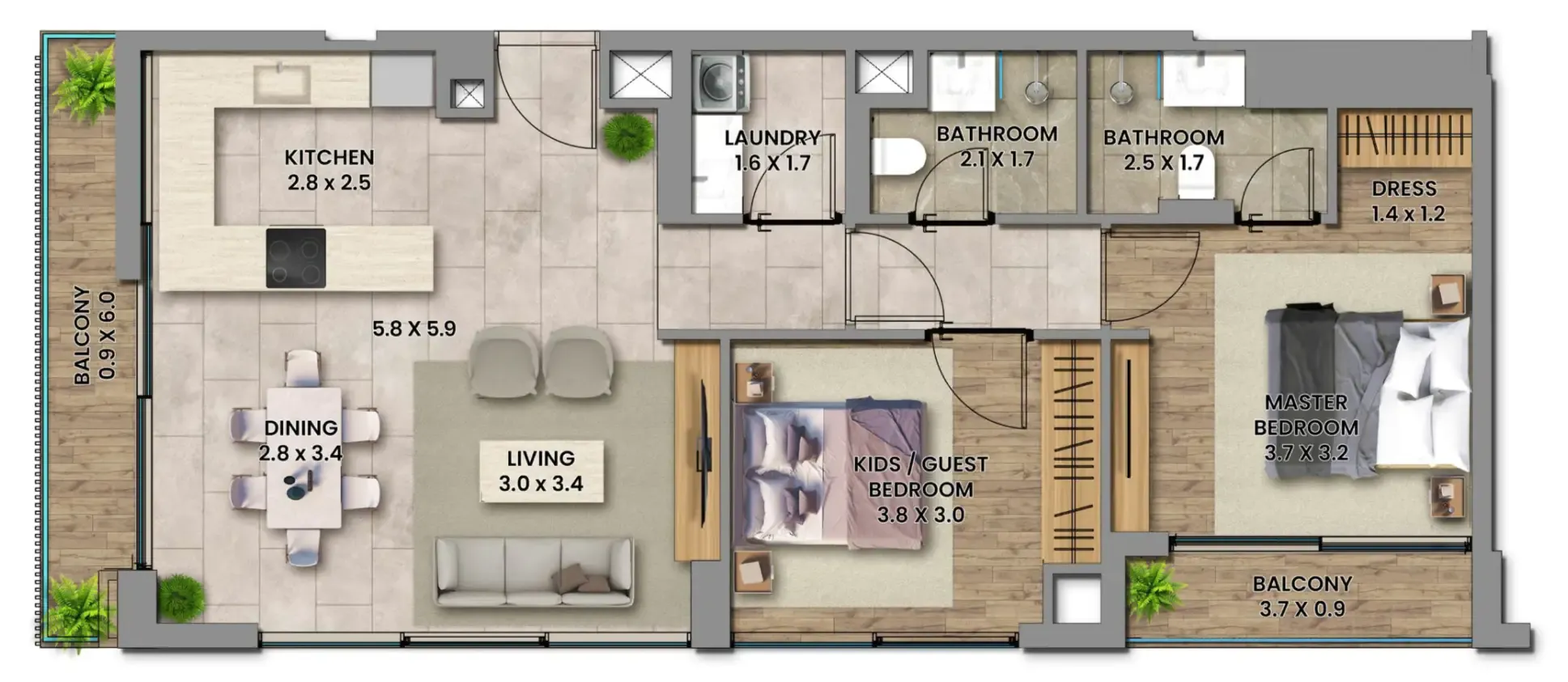 Elemental 78 — планировка 2 BR Type A