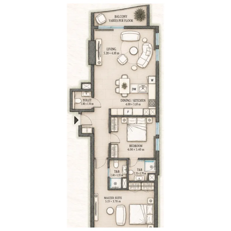 Epoque — планировка 2BR_TypeB