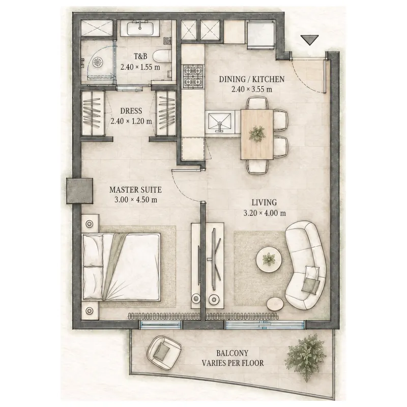 Epoque — планировка 1BR_TypeA