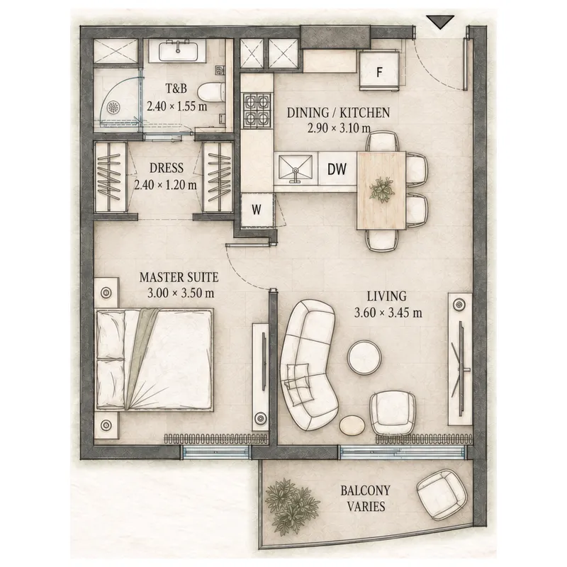 Epoque — планировка 1BR_TypeB