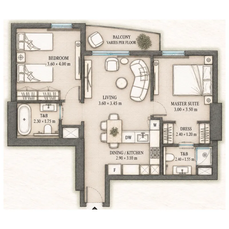 Epoque — планировка 2BR_TypeC