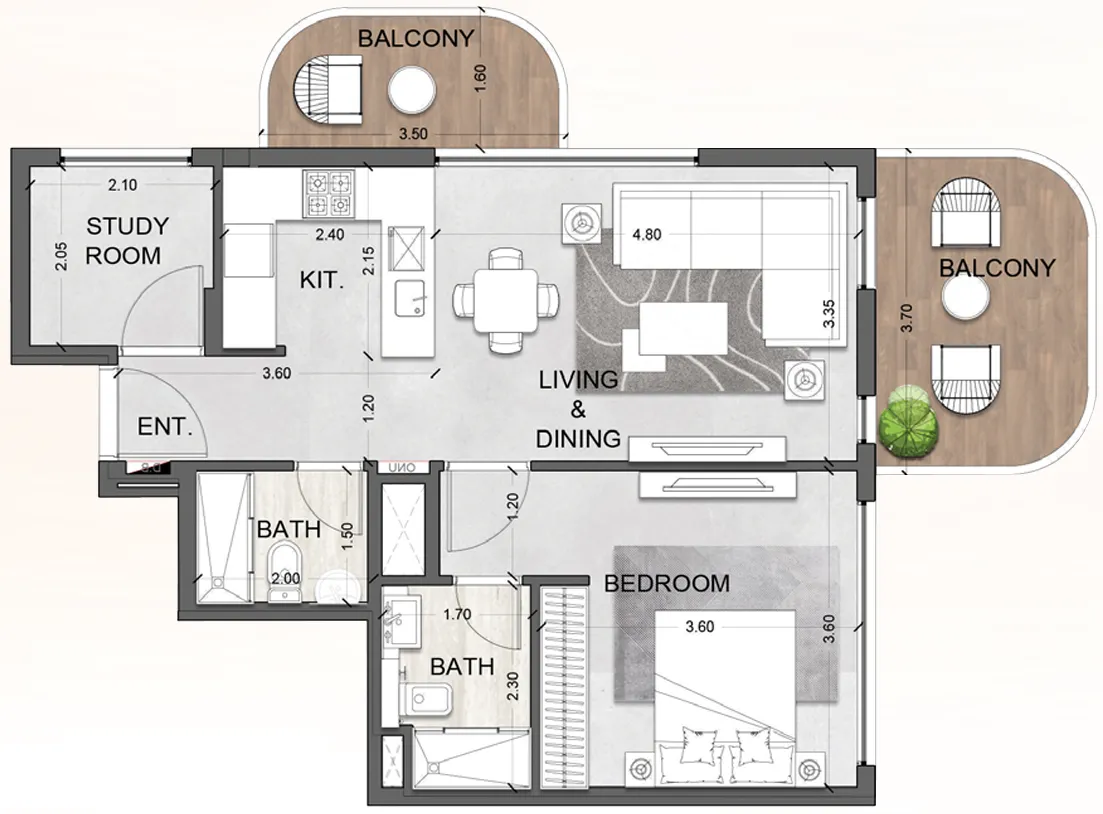 Future Avenue — планировка 1_5BR Type D2
