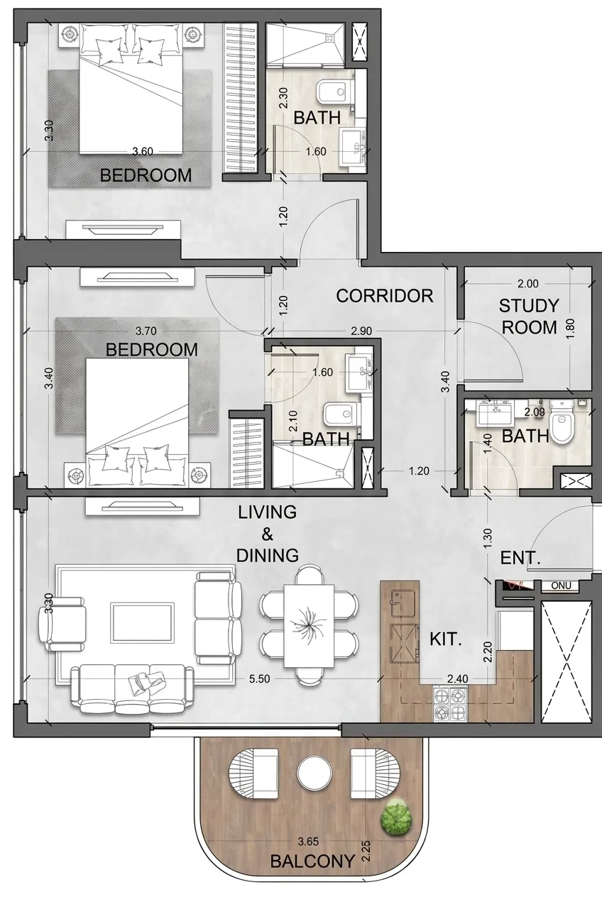 Future Avenue — планировка 2BR Type B3