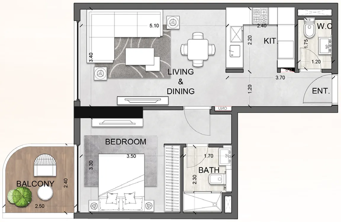 Future Avenue — планировка 1BR Type G4
