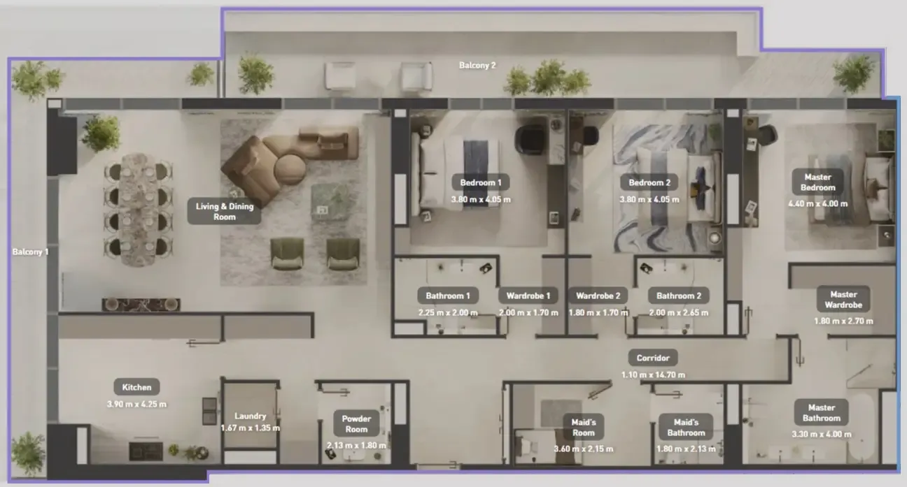 Juman 1 — планировка 3 BR Type A