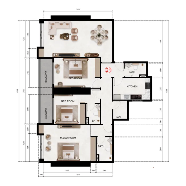 Lily Tower — планировка 3 BR Type 21