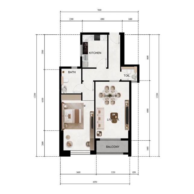 Lily Tower — планировка 1 BR Type 06 (27-34)