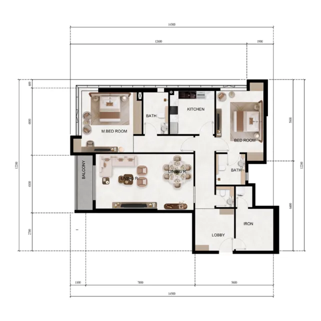 Lily Tower — планировка 2 BR Type 16 (27-34)