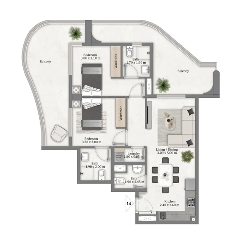 Miorah Maison by Zoya — планировка 2BR Type7