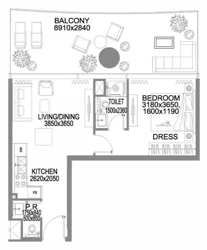 The WOW Tower — планировка 1 BR Type J