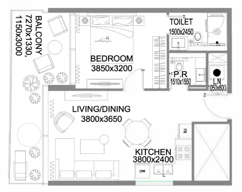 The WOW Tower — планировка 1 BR Type A