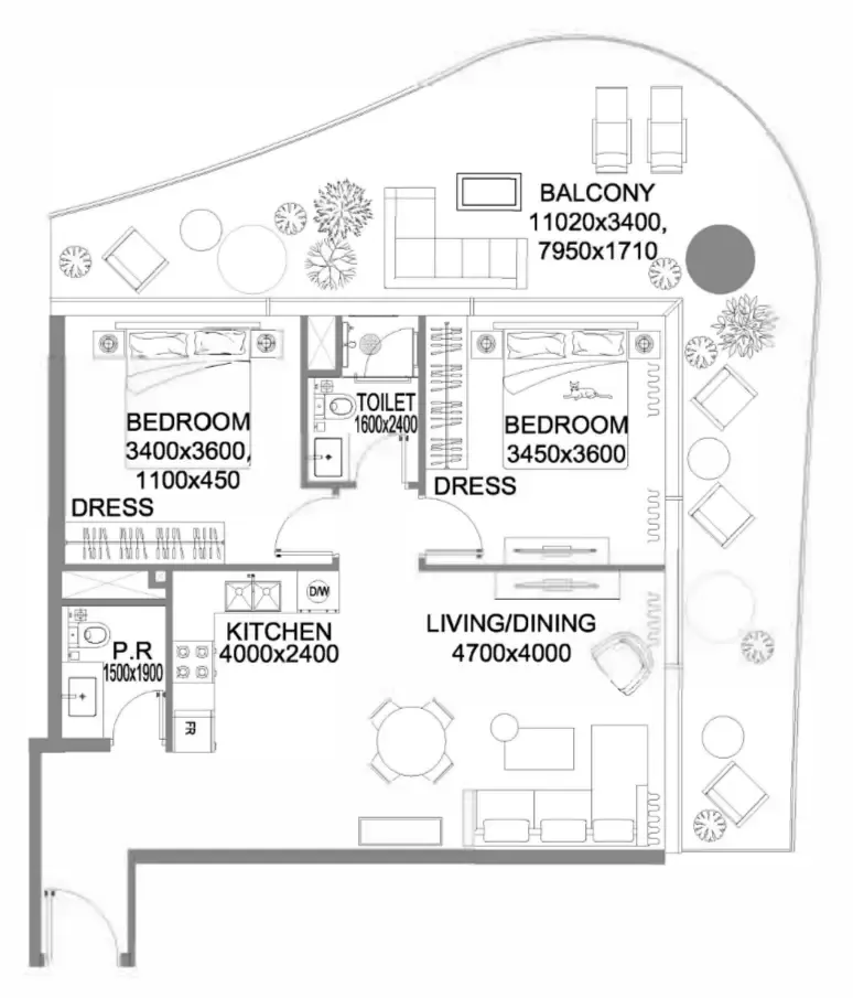 The WOW Tower — планировка 2 BR Type A