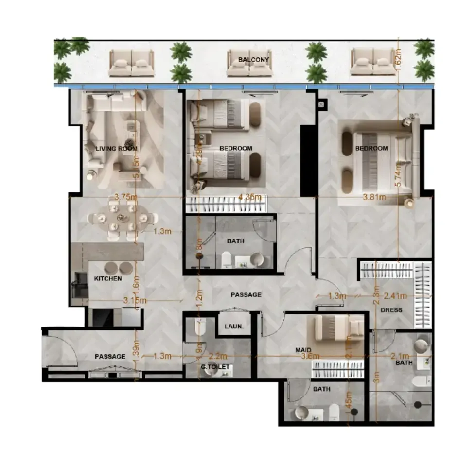 Radiant Terrace — планировка 2 BR Type F