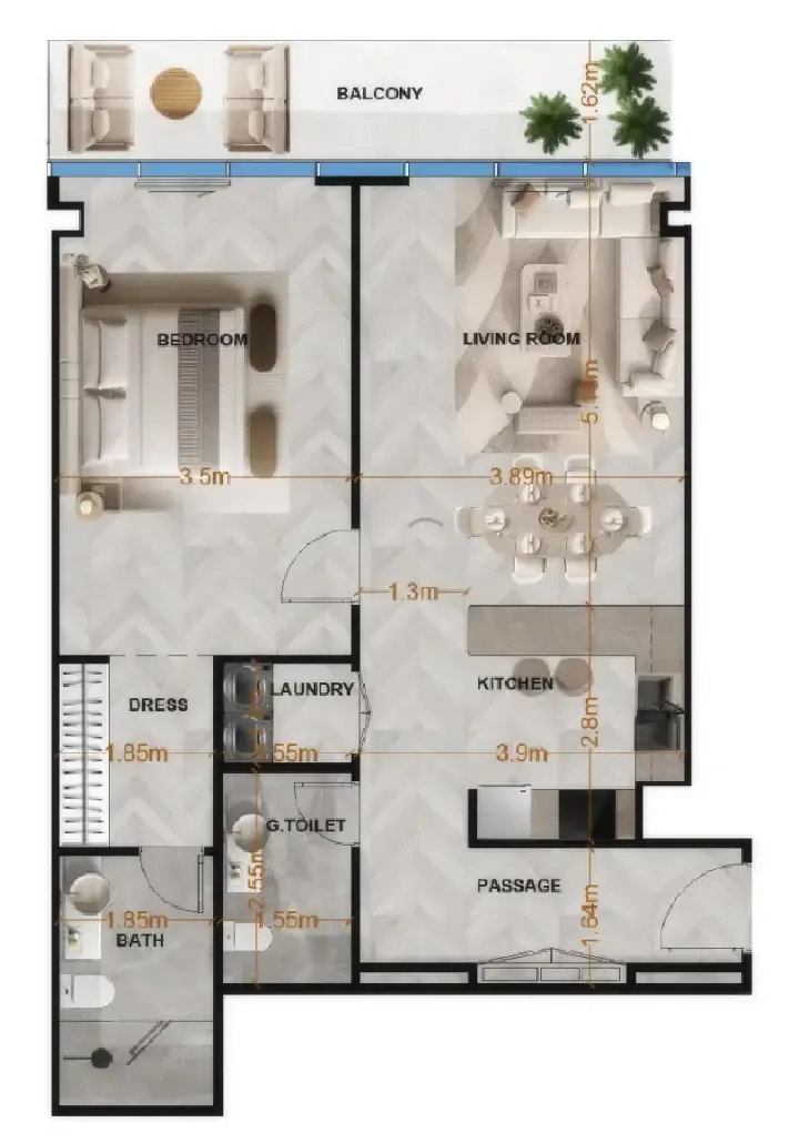 Radiant Terrace — планировка 1 BR Type A