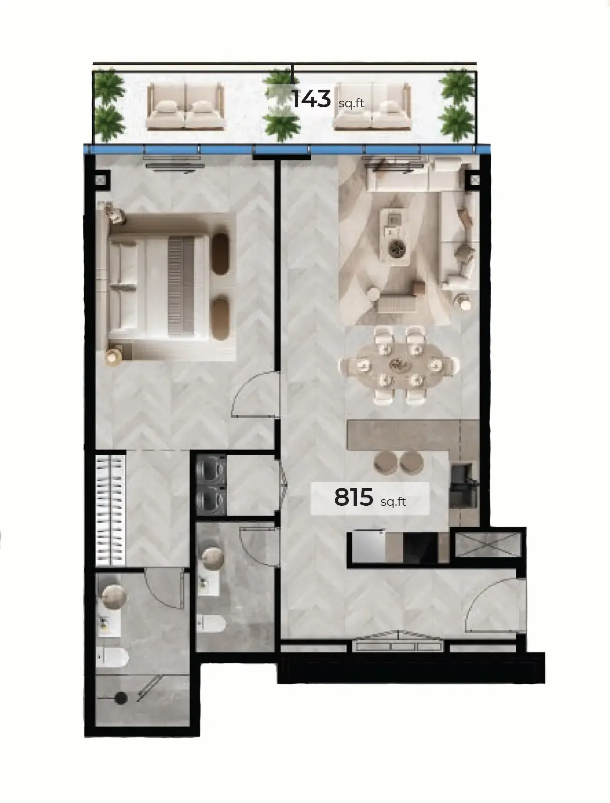 Radiant Terrace — планировка 1 BR Type C