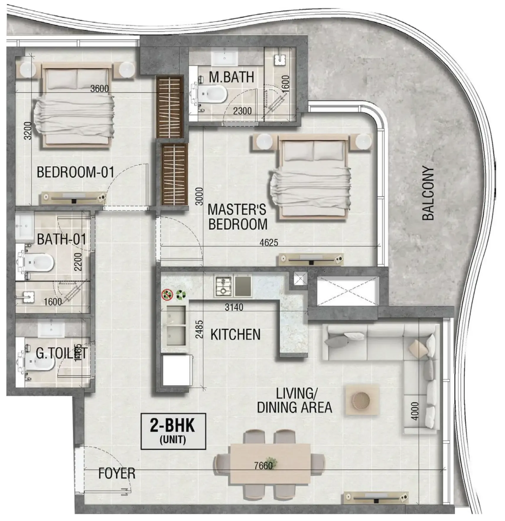 Ramada Residences by Wyndham in Dubai South — планировка 2 BR Type F