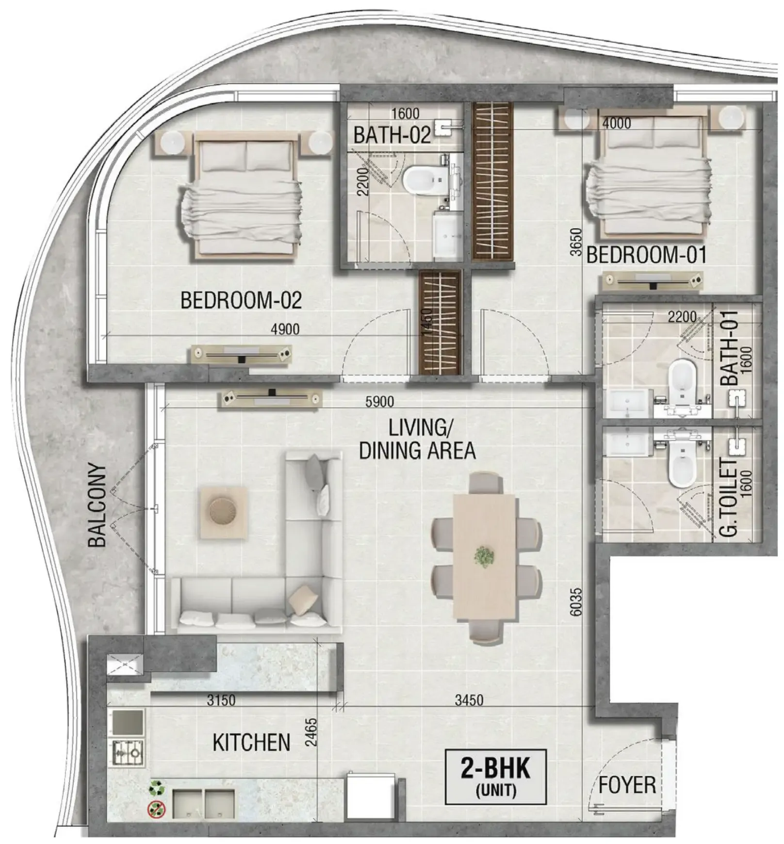 Ramada Residences by Wyndham in Dubai South — планировка 2 BR Type L
