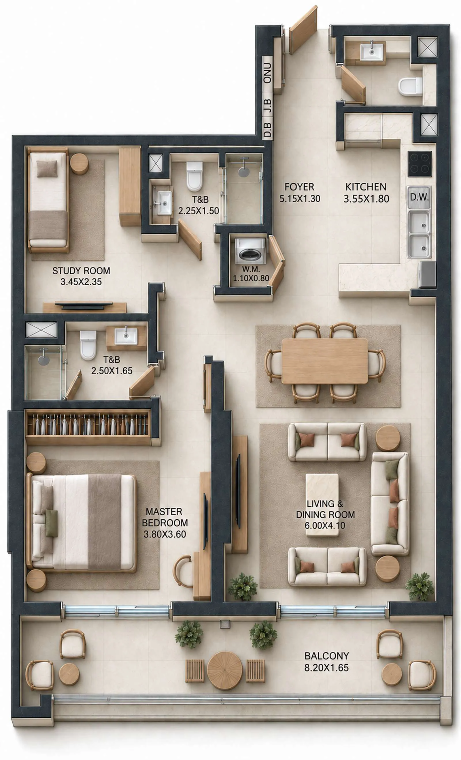 Reeman Residence 02 — планировка 1BR+Study C