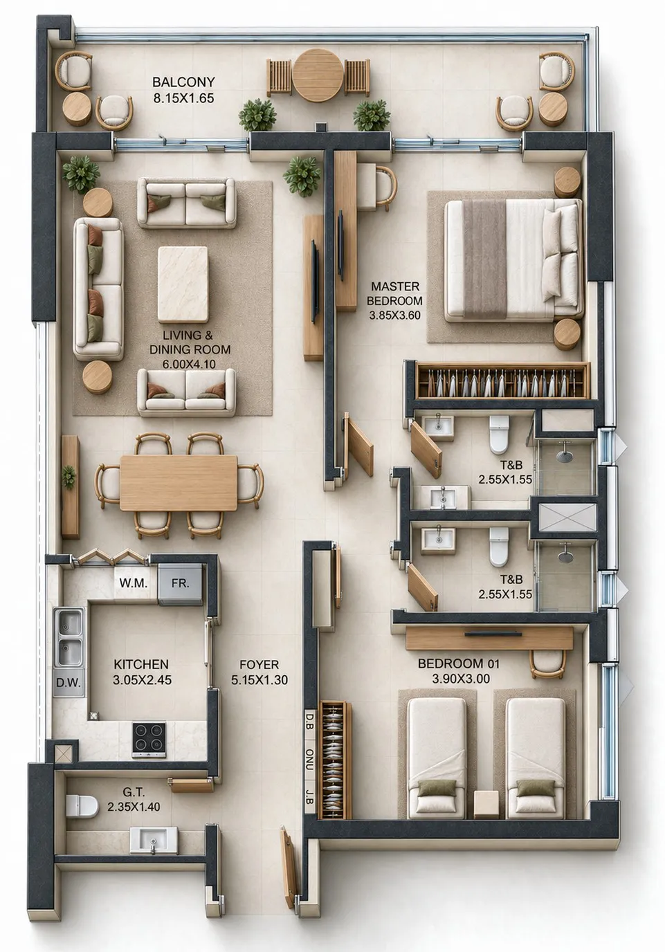 Reeman Residence 02 — планировка 2BR B